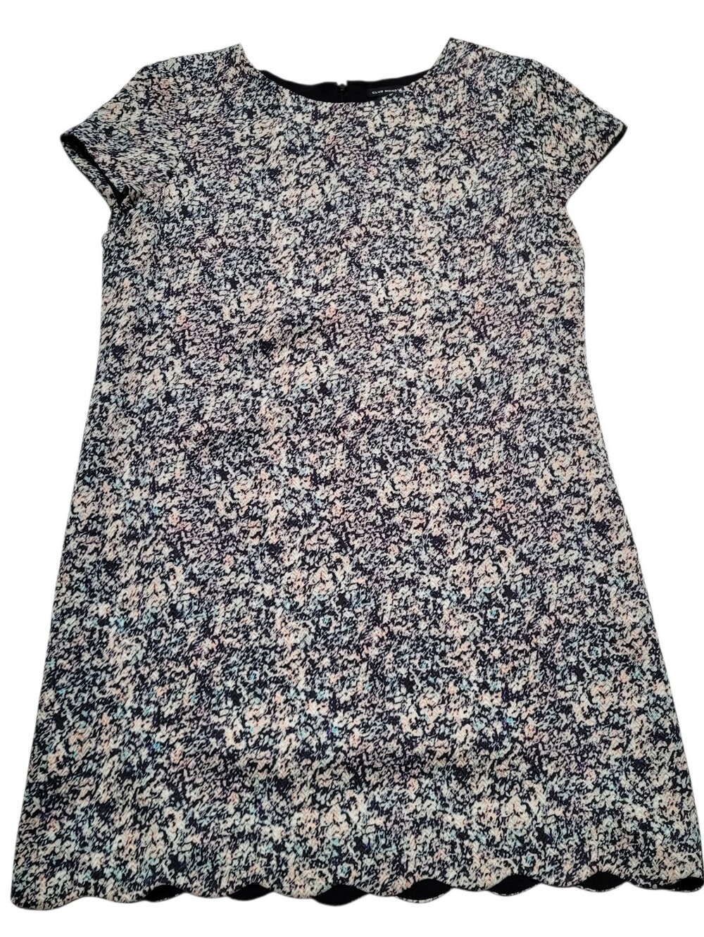 Club Monaco Mini Dress Joyce Scalloped Hem SIlk Wool Splattered Color Pattern 12
